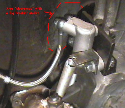 Slave cylinder in place, redlines are area 'contoured' for fit